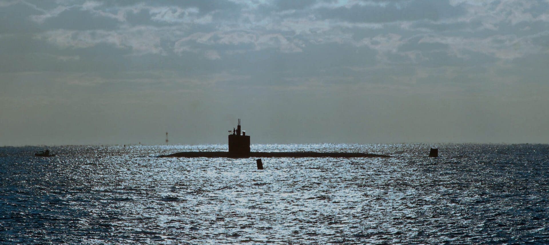 Submarine cruising on the ocean's surface.