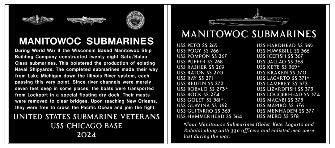 Manitowoc Submarines WWII Memorial Plaque 2024.