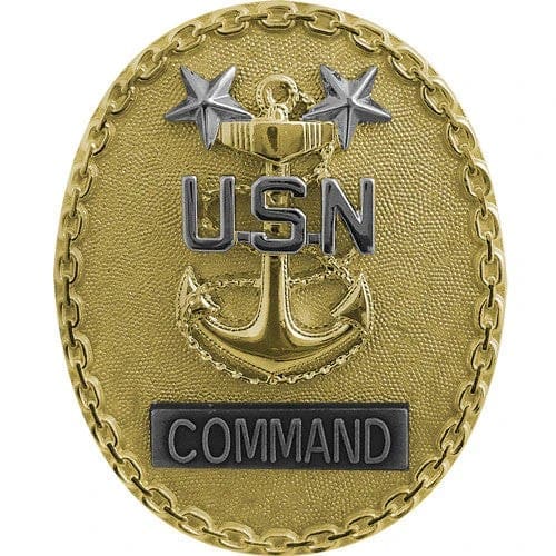 Gold US Navy Command badge with anchor and stars.